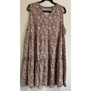 DIP Womens Plus Size Sleeveless A-Line Ruffle Dress Pockets Floral Linen Viscose